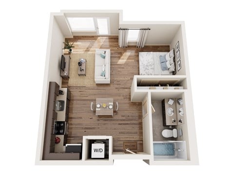 Floor plan for studio, 1 bath, 485 sqft